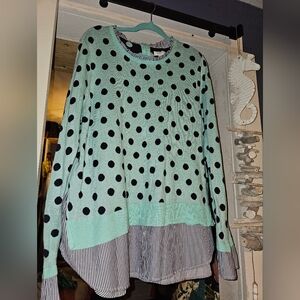 Crown & Ivy SZ XXL Long Sleeve Polka Dot And Stripes
